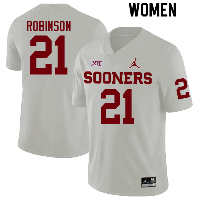 Women #21 Xavier Robinson Oklahoma Sooners College Football Jerseys Stitched-White